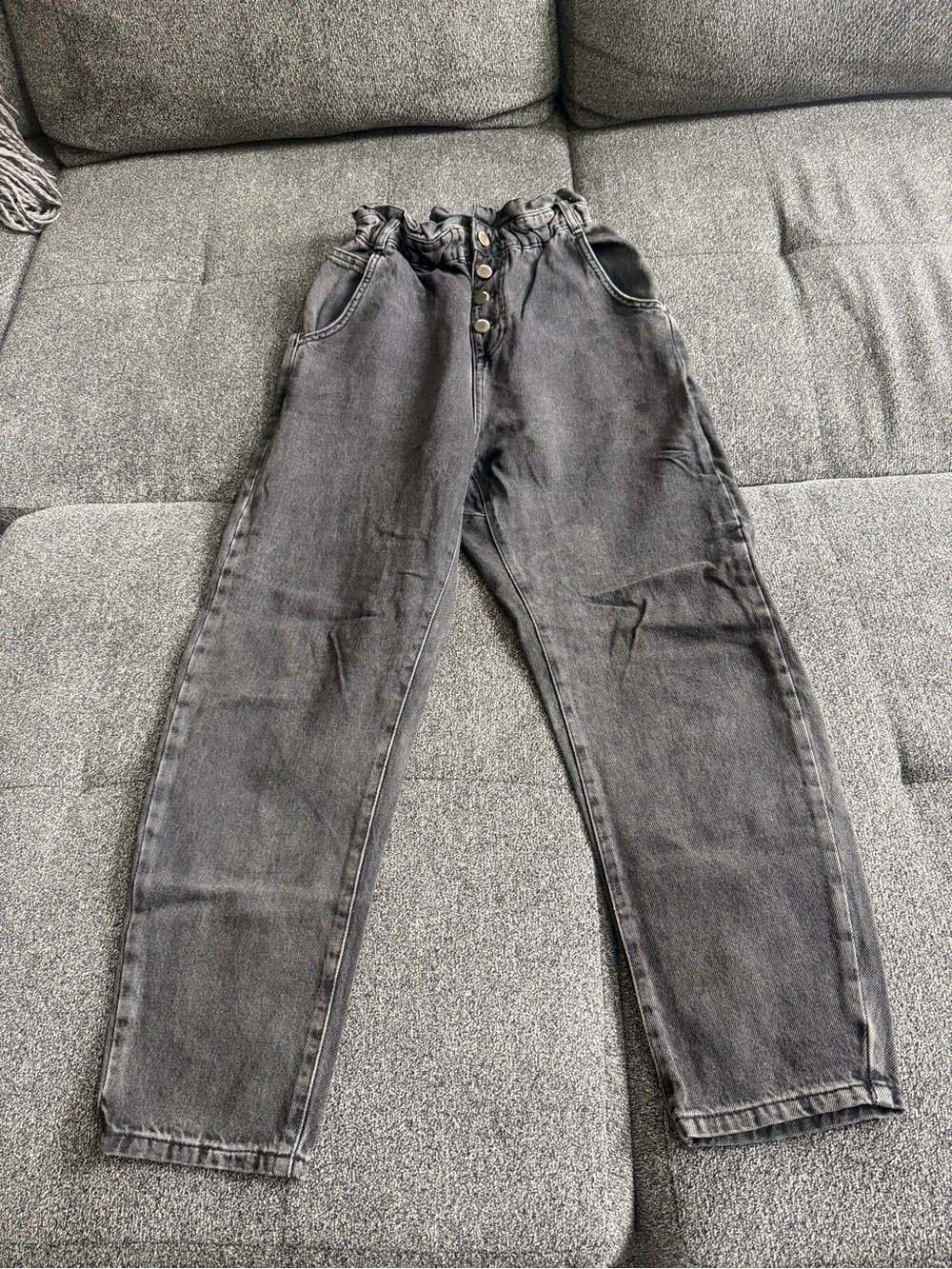 Zara Relaxed High-Rise Gray Washed Button-Fly Jeans